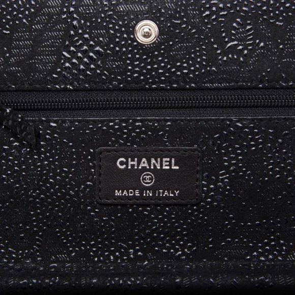 Chanel Floral Pattern Chain Wallet Leather Black - Picture 5 of 6
